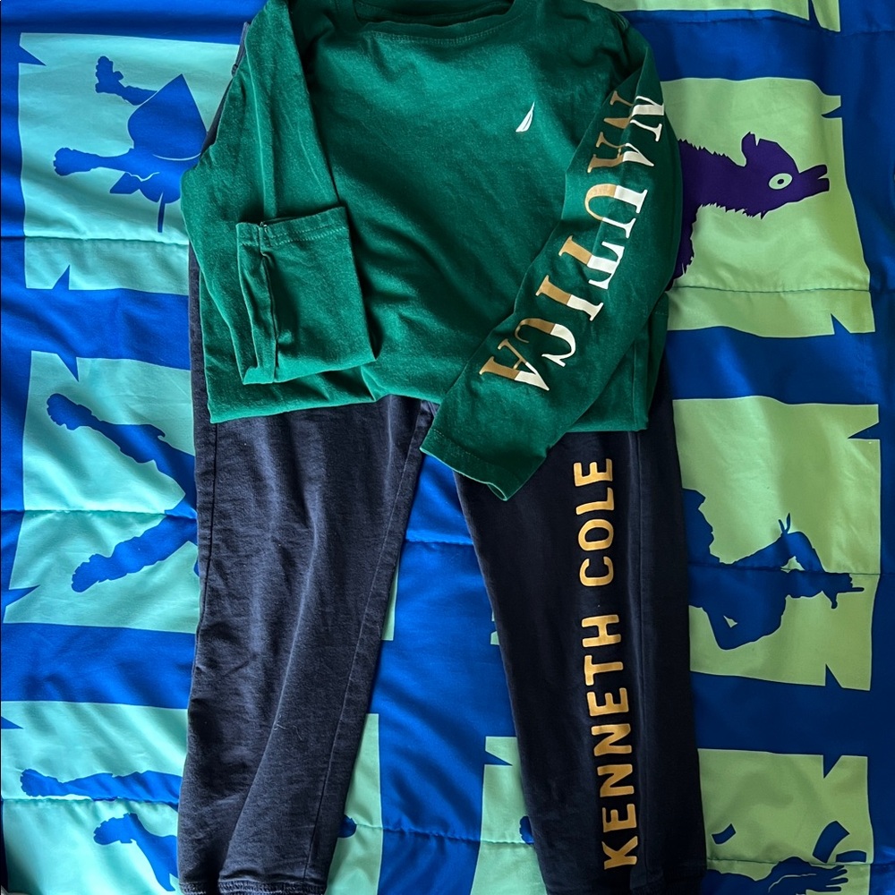 Kenneth Cole navy blue sweat pants and Nautica green long sleeve shirt for Kids